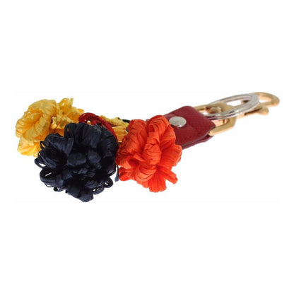Dolce & Gabbana Gold Yellow Raffia Leather Clasp Finder Chain Keyring Dolce & Gabbana