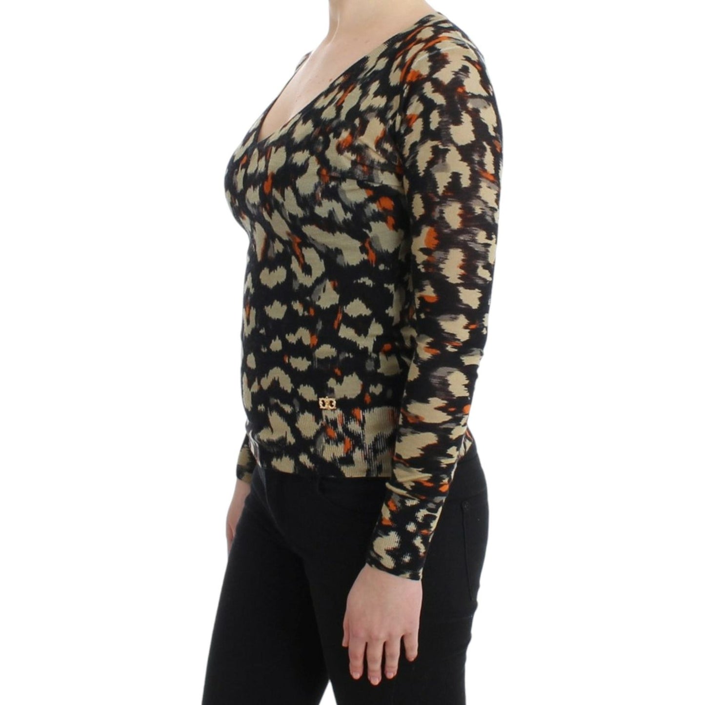 Cavalli Multicolor v-neck wool jumper Cavalli