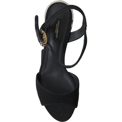 Dolce & Gabbana Black Crystals Ankle Strap Sandals Shoes Dolce & Gabbana