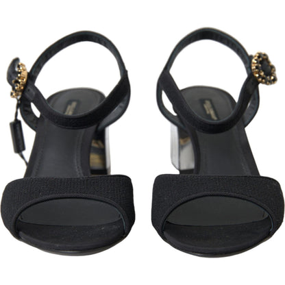 Dolce & Gabbana Black Crystals Ankle Strap Sandals Shoes Dolce & Gabbana