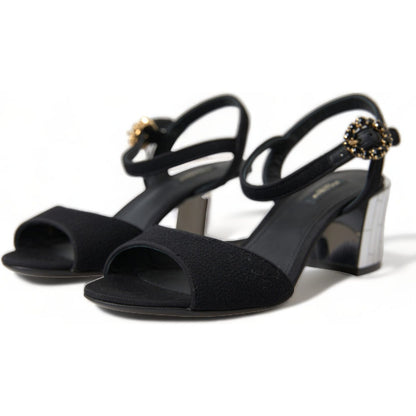 Dolce & Gabbana Black Crystals Ankle Strap Sandals Shoes Dolce & Gabbana