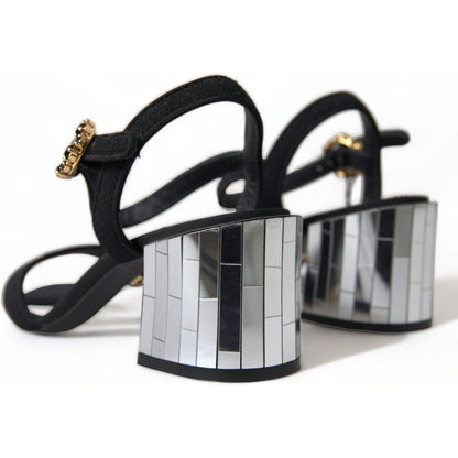 Dolce & Gabbana Black Crystals Ankle Strap Sandals Shoes Dolce & Gabbana