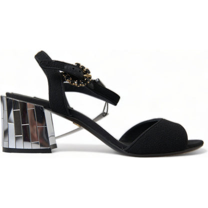 Dolce & Gabbana Black Crystals Ankle Strap Sandals Shoes Dolce & Gabbana