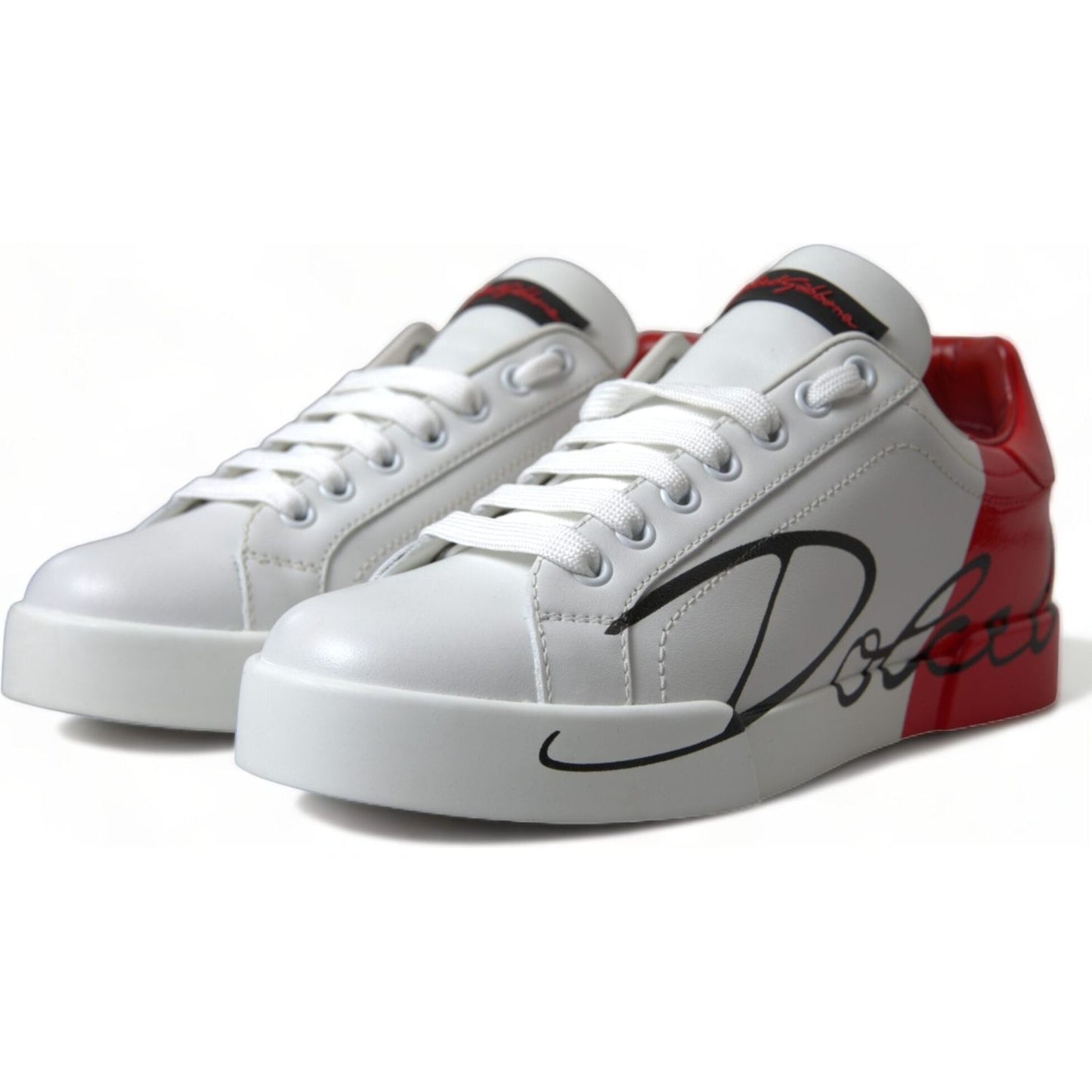 Dolce & Gabbana White Red Lace Up Womens Low Top Sneakers Shoes Dolce & Gabbana