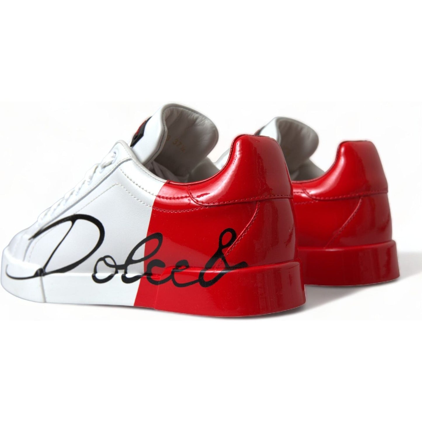 Dolce & Gabbana White Red Lace Up Womens Low Top Sneakers Shoes Dolce & Gabbana
