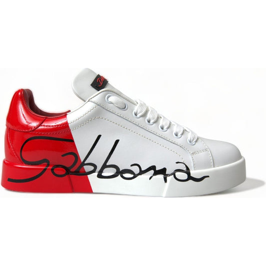 Dolce & Gabbana White Red Lace Up Womens Low Top Sneakers Shoes Dolce & Gabbana