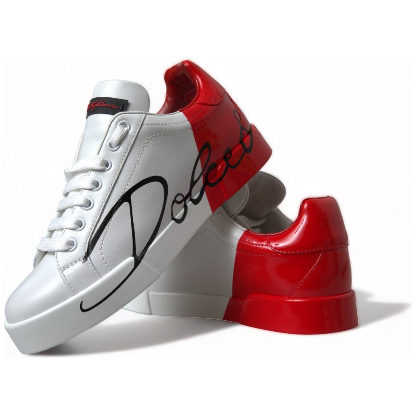 Dolce & Gabbana White Red Lace Up Womens Low Top Sneakers Shoes Dolce & Gabbana