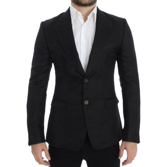 Dolce & Gabbana Black silk slim fit blazer Dolce & Gabbana