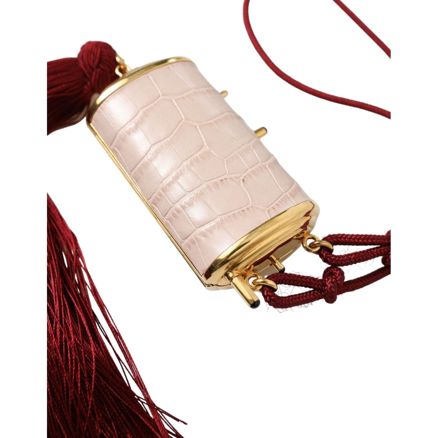 Dolce & Gabbana Pink Exotic Leather Mini Mirror Tassel Makeup Bag Dolce & Gabbana