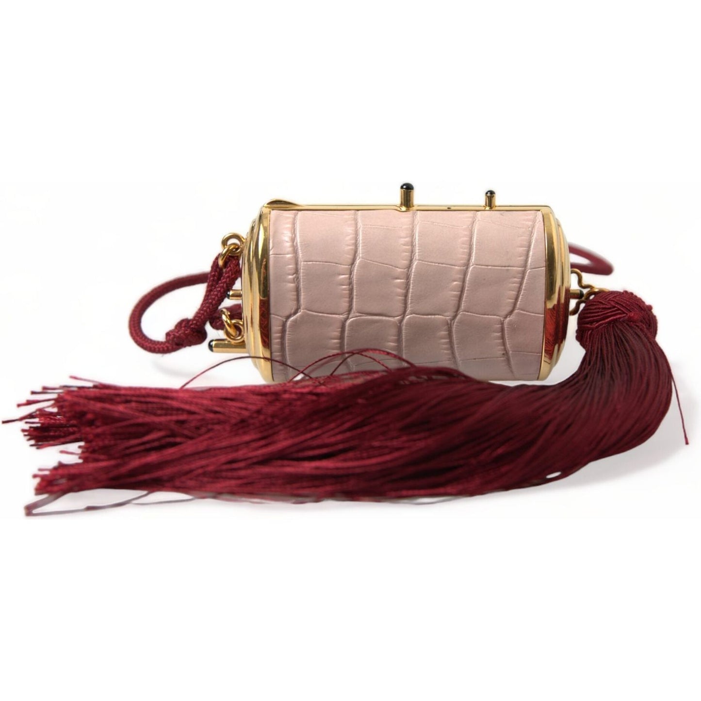 Dolce & Gabbana Pink Exotic Leather Mini Mirror Tassel Makeup Bag Dolce & Gabbana