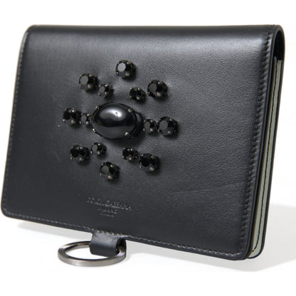 Dolce & Gabbana Black Leather Crystal Embellished Card Holder Wallet Dolce & Gabbana