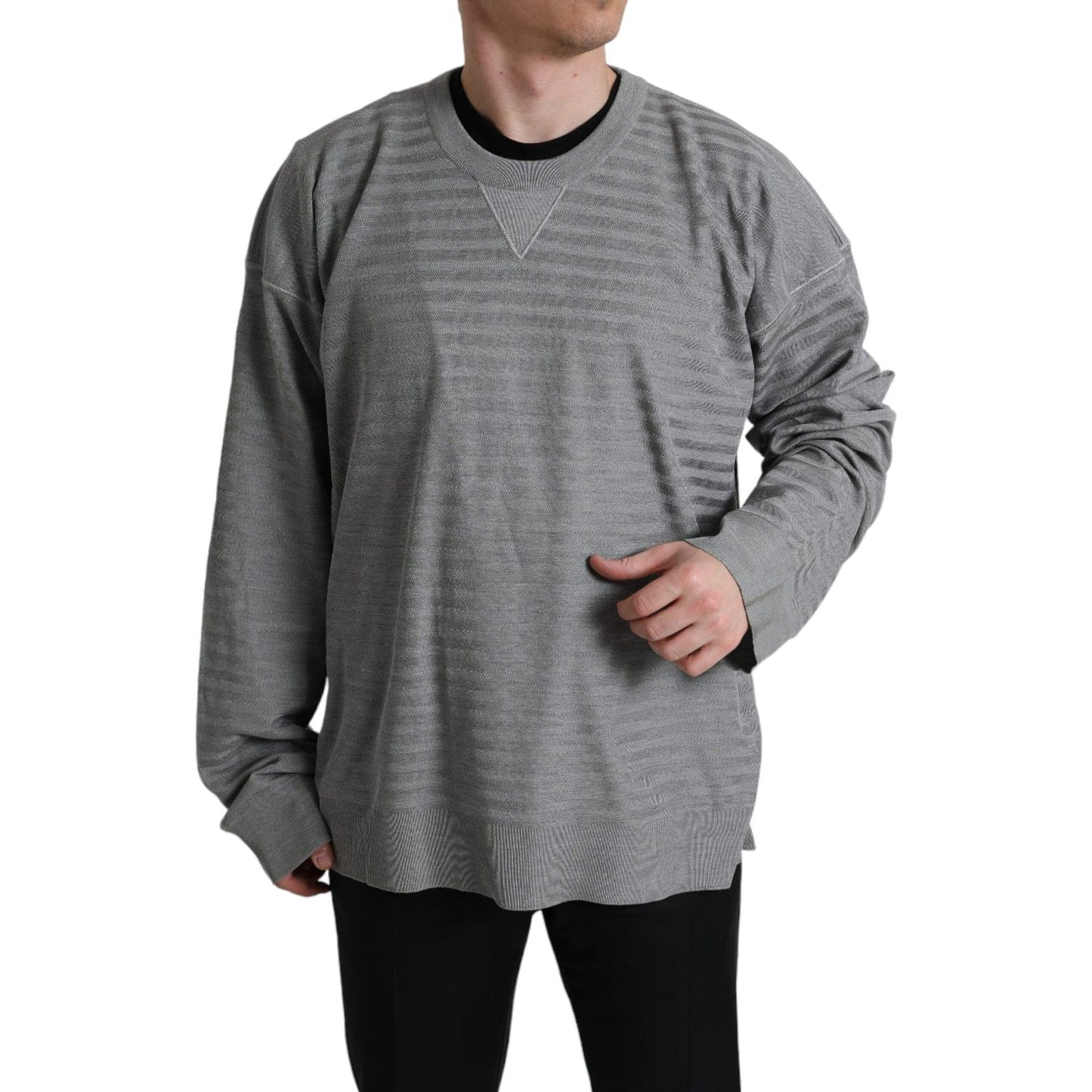 Dolce & Gabbana Gray Crewneck Pullover Silk Top Sweater Dolce & Gabbana