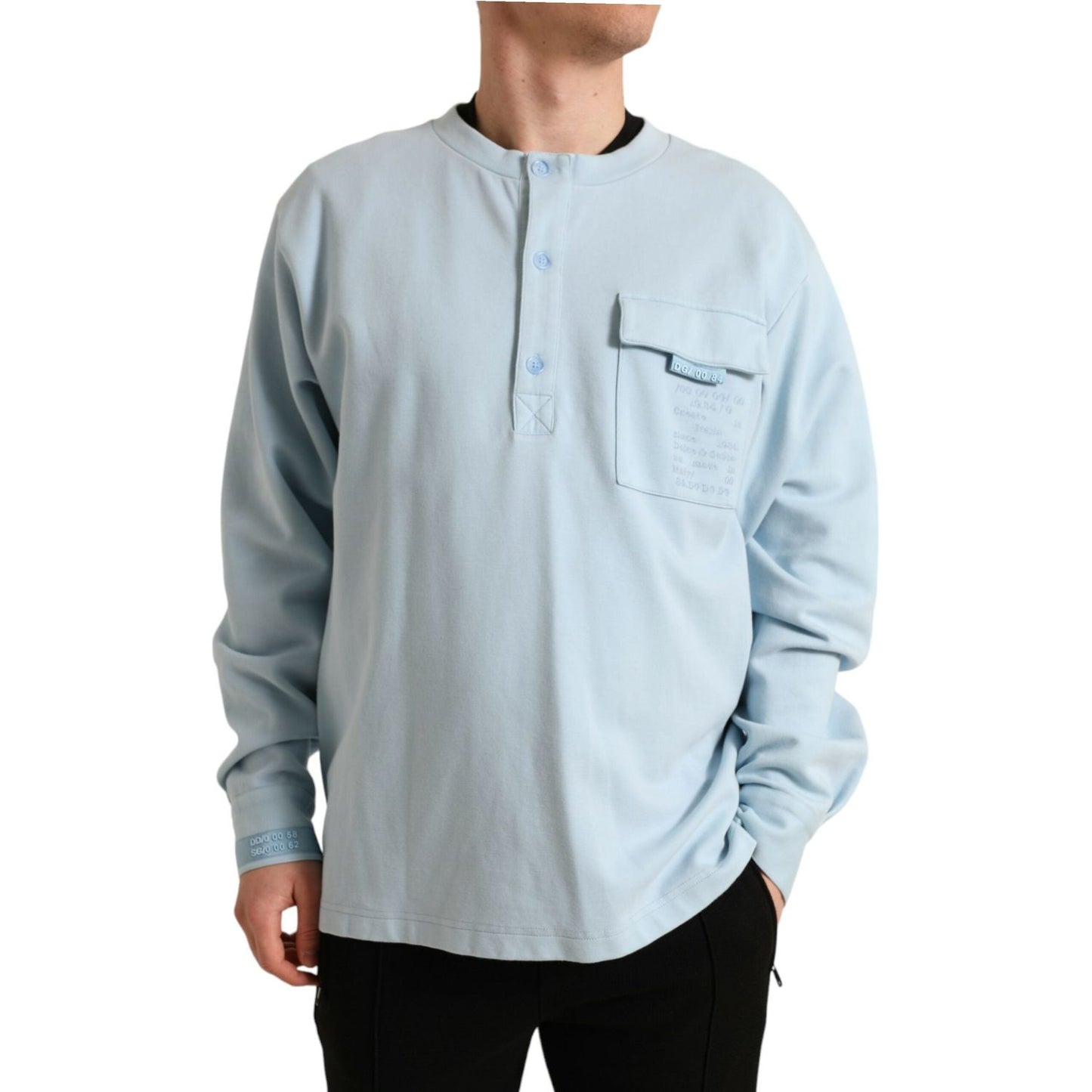 Dolce & Gabbana Light Blue Cotton Buttoned Pullover Sweater Dolce & Gabbana