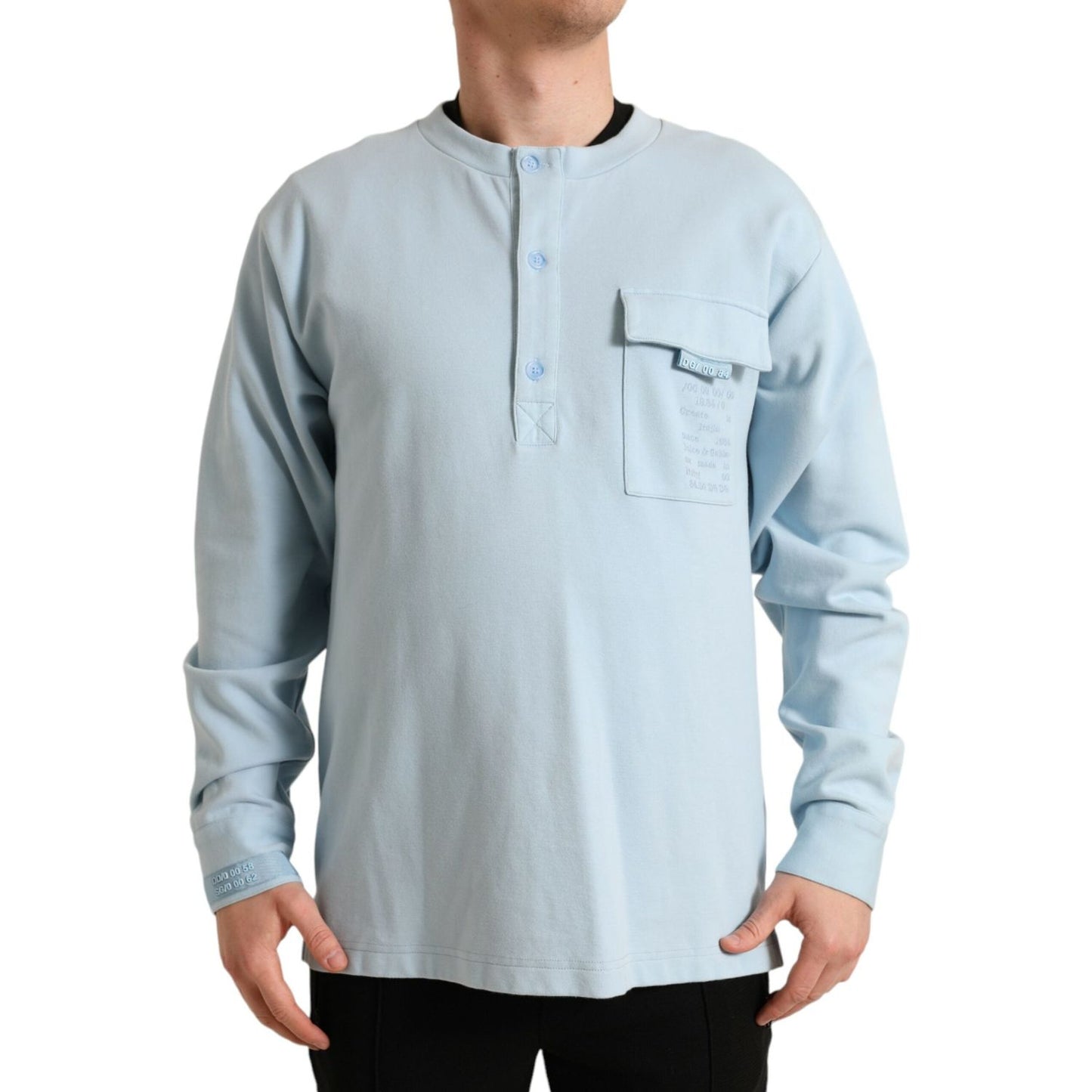 Dolce & Gabbana Light Blue Cotton Buttoned Pullover Sweater Dolce & Gabbana