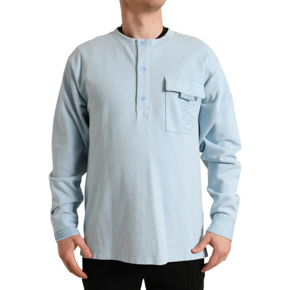 Dolce & Gabbana Light Blue Cotton Buttoned Pullover Sweater Dolce & Gabbana