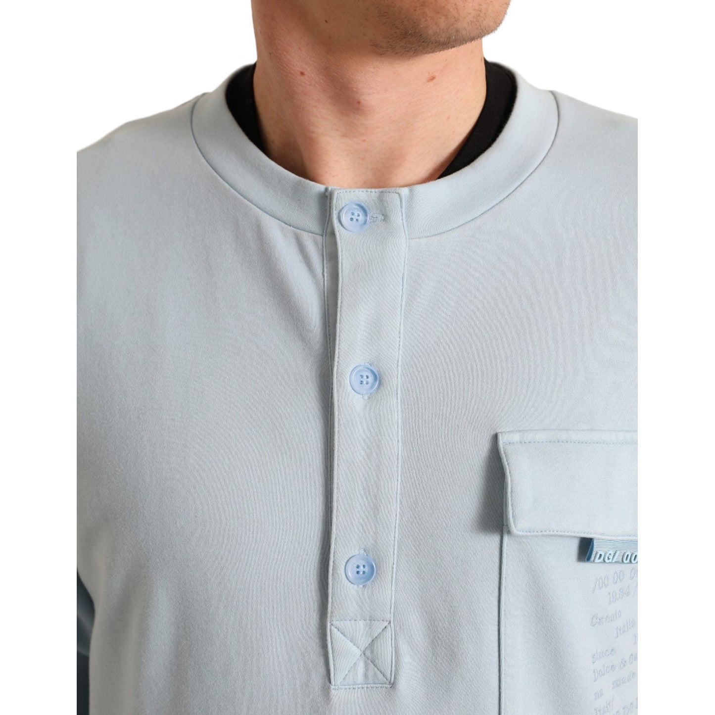 Dolce & Gabbana Light Blue Cotton Buttoned Pullover Sweater Dolce & Gabbana