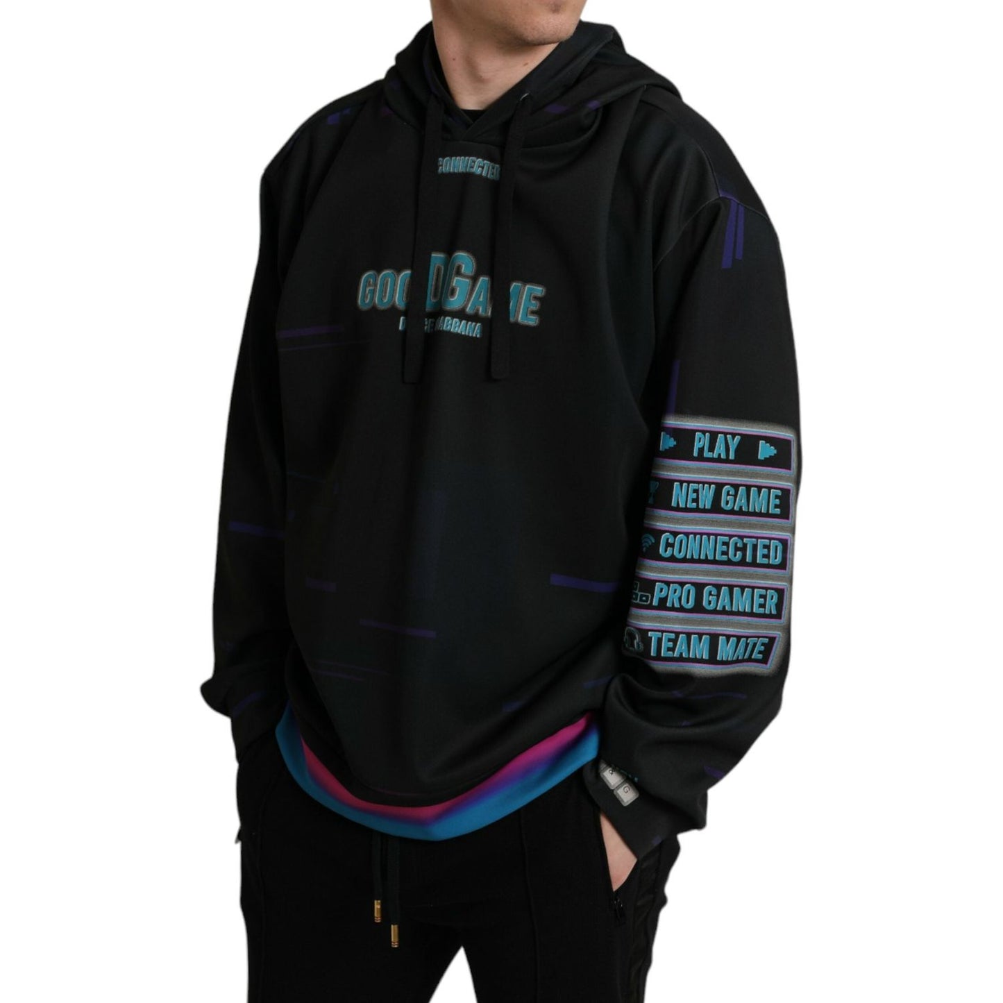 Dolce & Gabbana Black Logo Print Hooded Sweatshirt Sweater Dolce & Gabbana