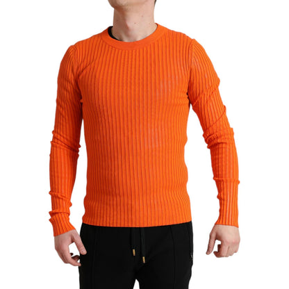 Dolce & Gabbana Orange Knitted Crewneck Men Pullover Sweater
