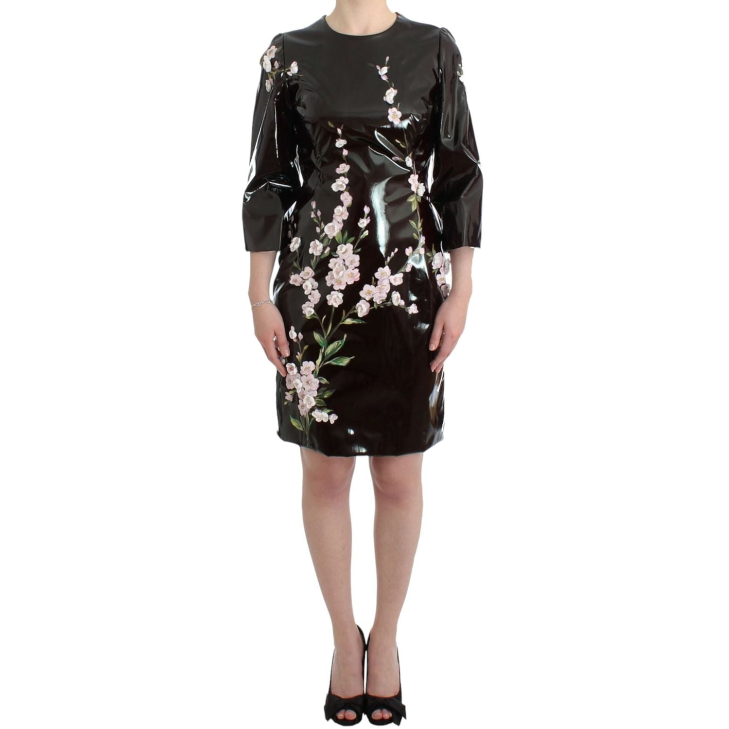 Dolce & Gabbana Black patent floral HANDPAINTED dress