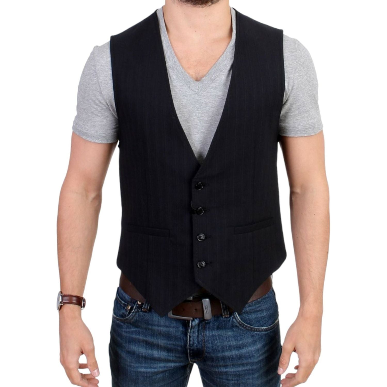 Costume National Black striped cotton casual vest