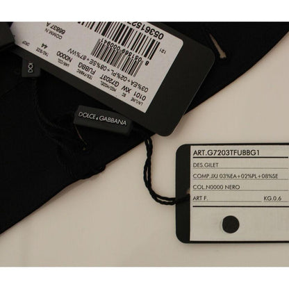 Dolce & Gabbana black silk wool vest blazer tags showing composition and details.