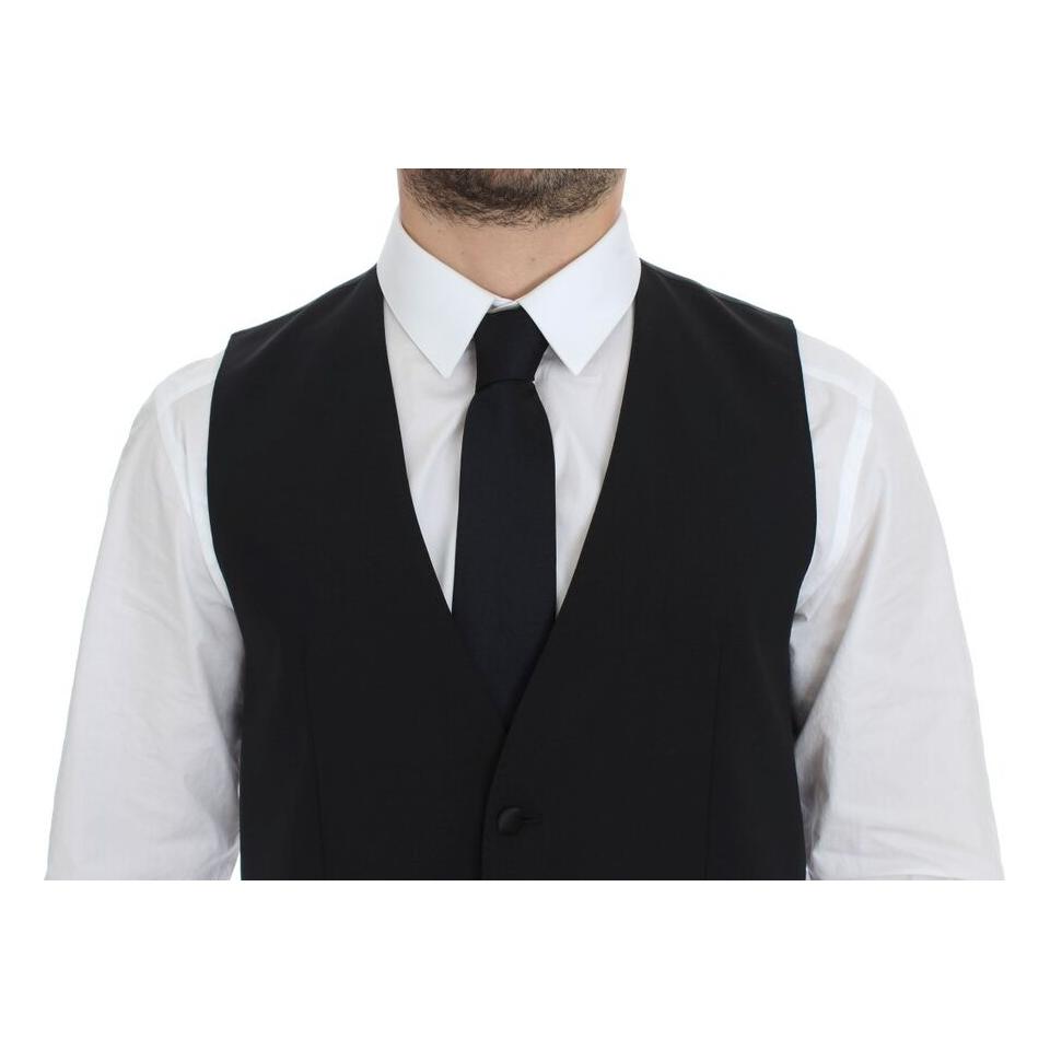 Dolce & Gabbana Black Wool Silk Stretch Dress Vest Blazer