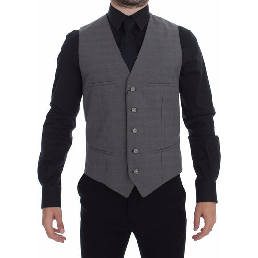 Dolce & Gabbana Gray Cotton Slim Fit Button Front Dress Vest Dolce & Gabbana