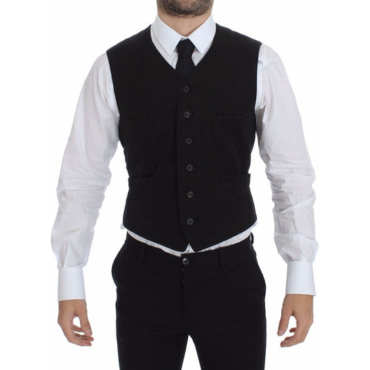 Dolce & Gabbana Black Flax Cotton Dress Vest Blazer Dolce & Gabbana