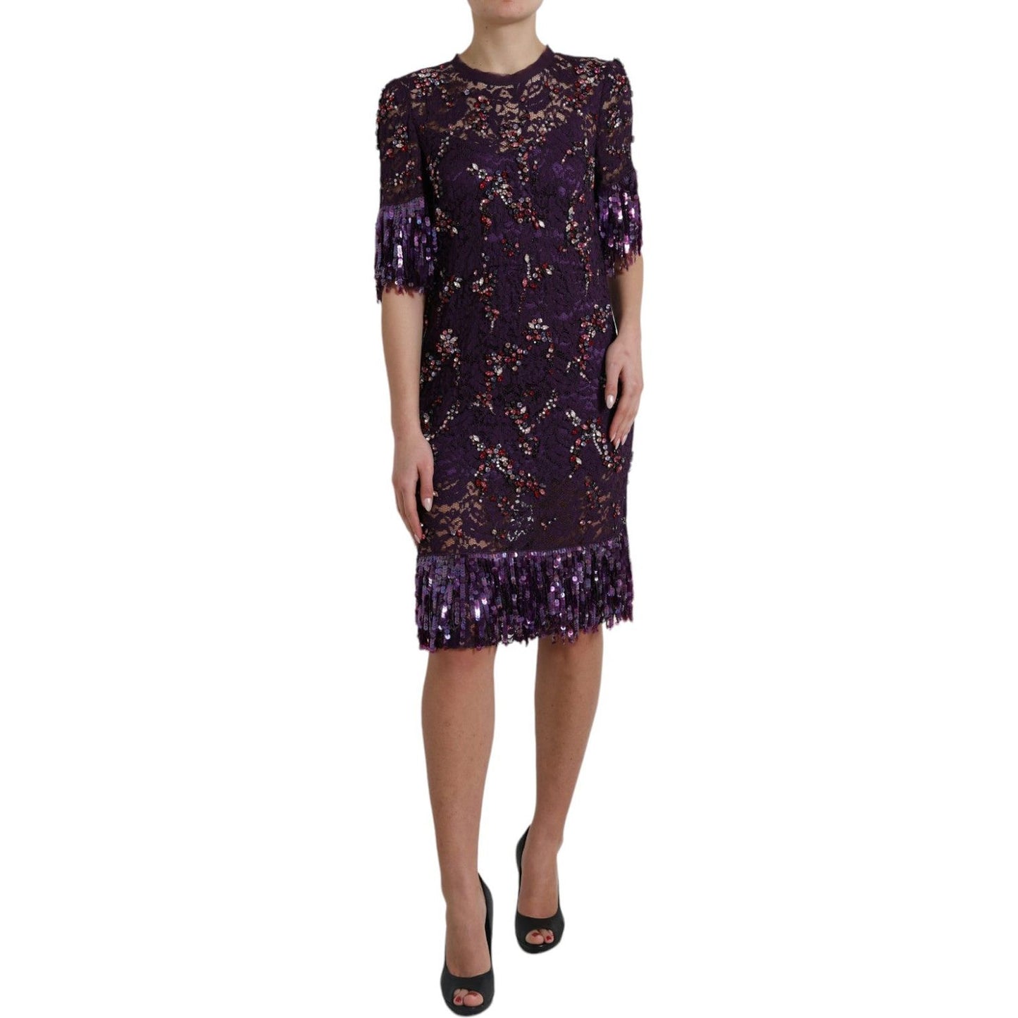Dolce & Gabbana Purple floral lace crystal embedded dress Dolce & Gabbana