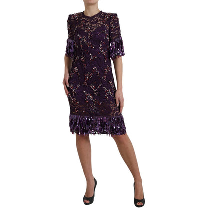 Dolce & Gabbana Purple floral lace crystal embedded dress Dolce & Gabbana