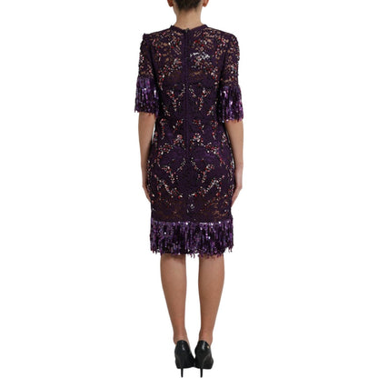 Dolce & Gabbana Purple floral lace crystal embedded dress Dolce & Gabbana
