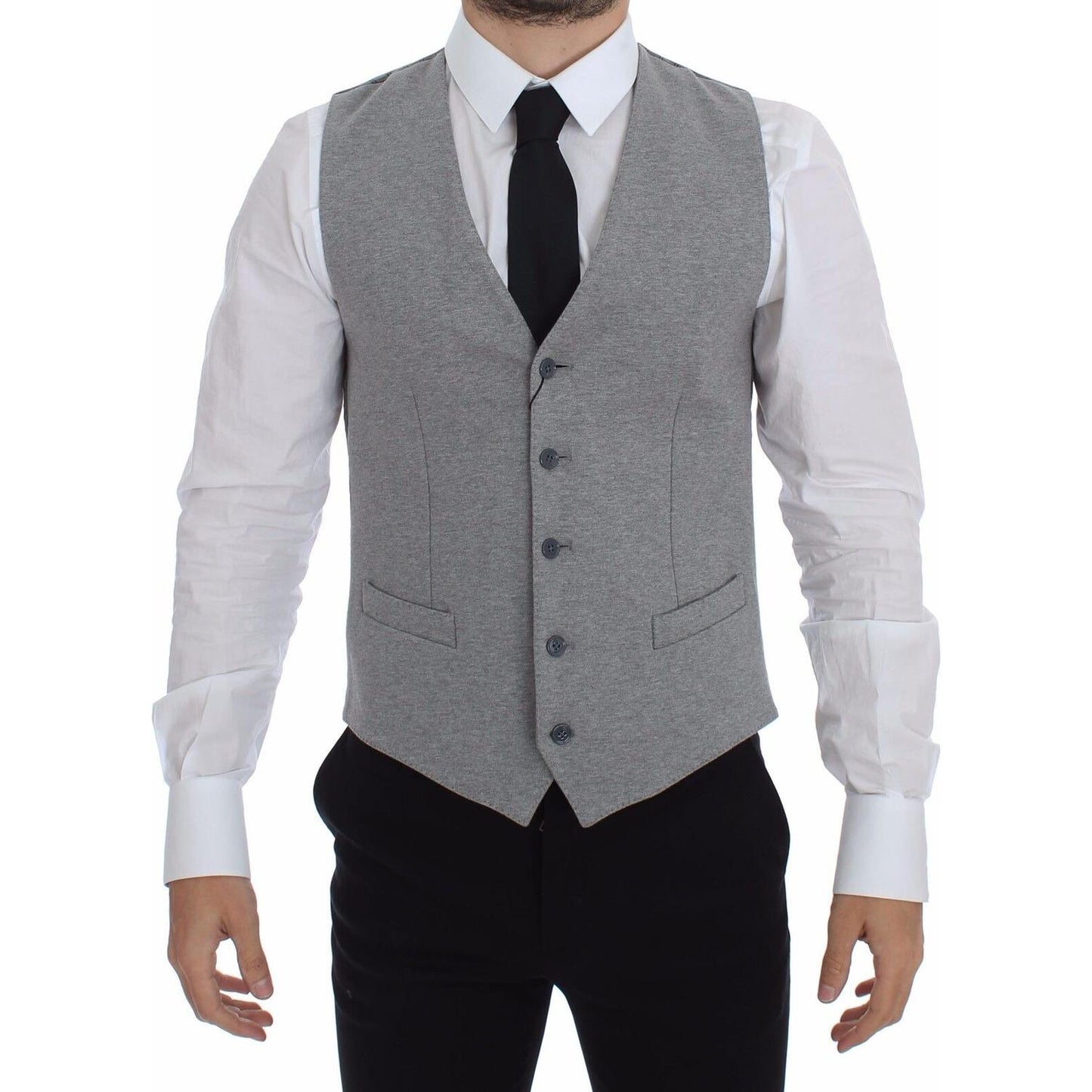 Elegant Gray Cotton Stretch Dress Vest