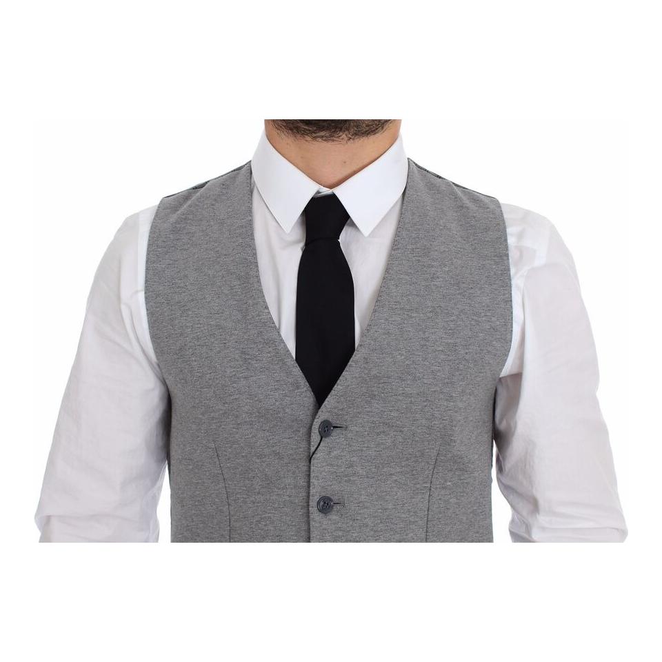 Elegant Gray Cotton Stretch Dress Vest