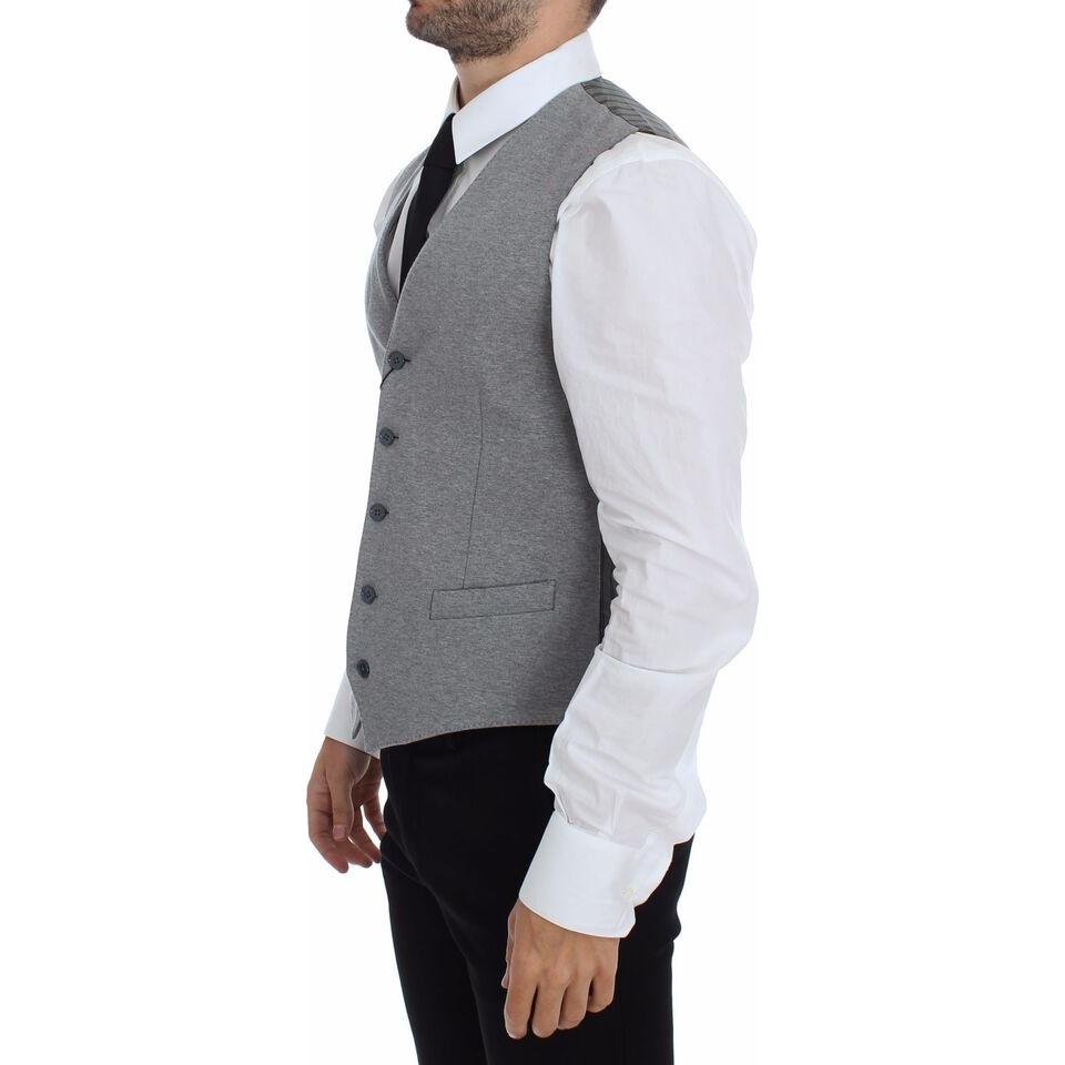 Elegant Gray Cotton Stretch Dress Vest