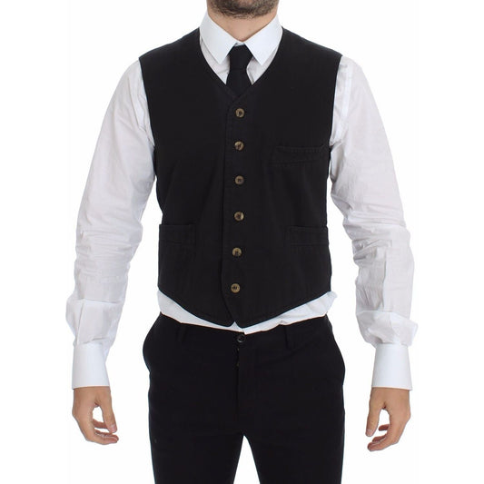 Dolce & Gabbana Black Cotton Viscose Dress Vest Blazer Dolce & Gabbana