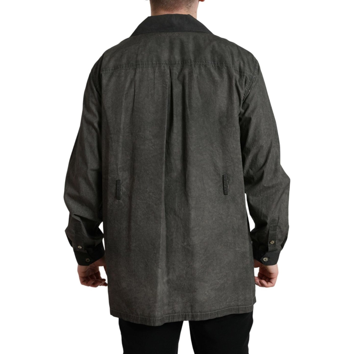 Dolce & Gabbana Dark Gray Cotton Collared Long Sleeves Shirt Dolce & Gabbana