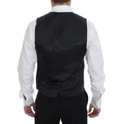 Dolce & Gabbana Gray Striped Wool Single Breasted Vest
