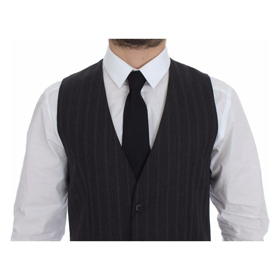 Dolce & Gabbana Gray Striped Wool Logo Vest Gilet Weste