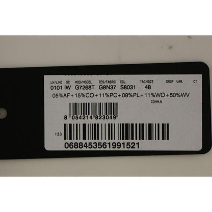 Dolce Gabbana gray wool blend vest fabric composition and size tag image showing material percentages and barcode information.