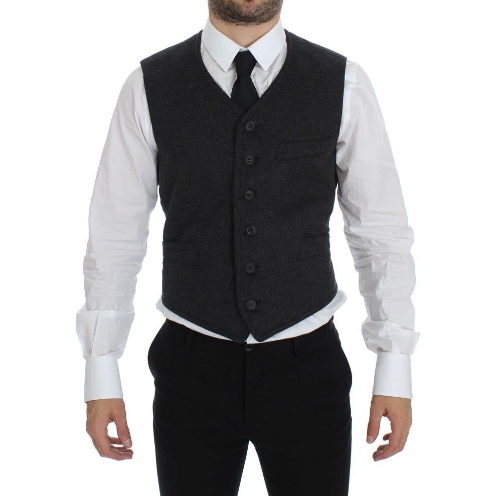 Dolce & Gabbana gray wool blend vest worn by a man, showcasing a stylish single-breasted design.