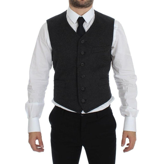 Dolce & Gabbana gray wool blend vest worn by a man, showcasing a stylish single-breasted design.