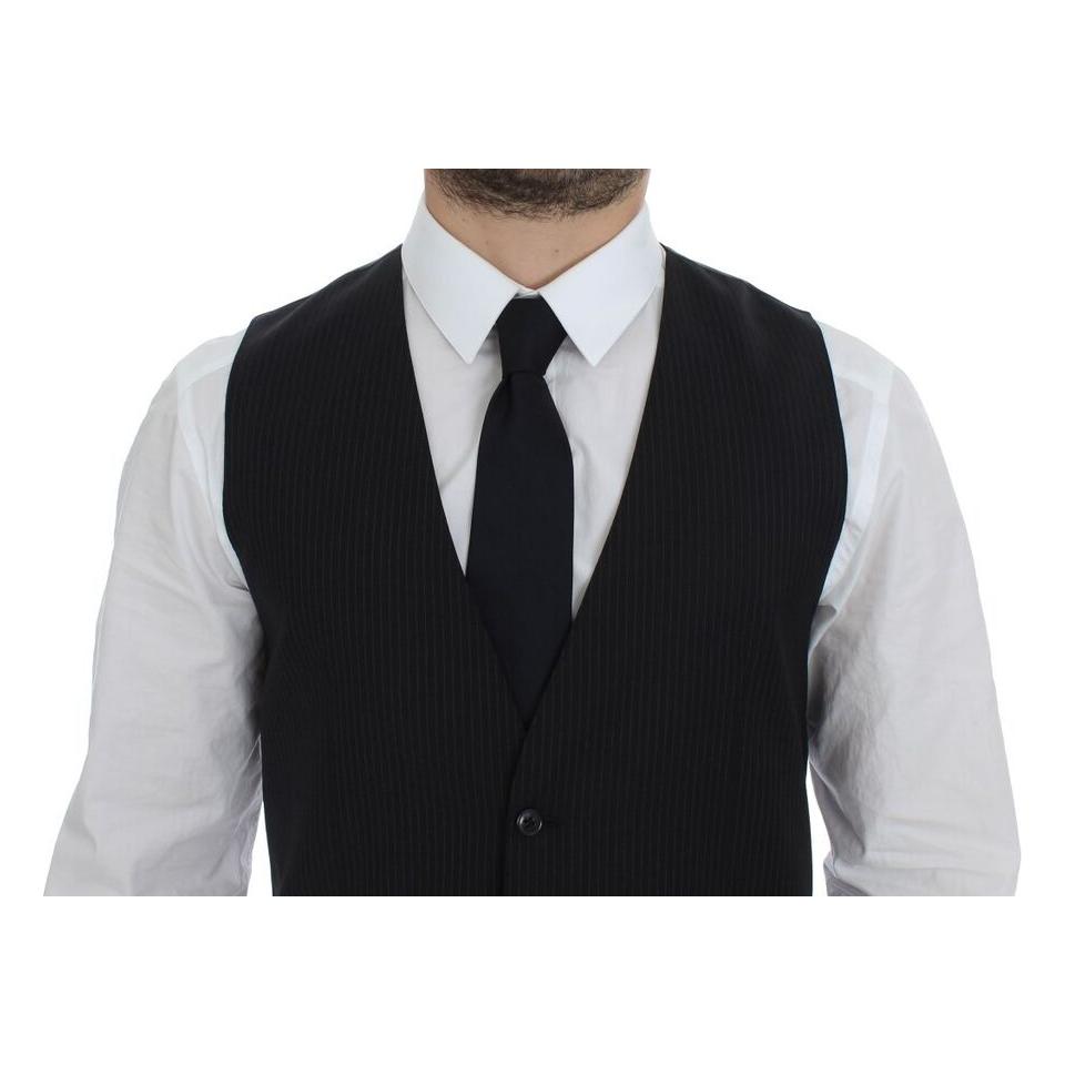 Dolce & Gabbana Black Striped Wool Single Breasted Vest Dolce & Gabbana