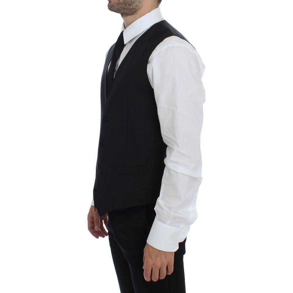 Dolce & Gabbana Black Striped Wool Single Breasted Vest
