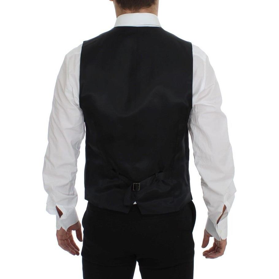 Dolce & Gabbana Gray Striped Wool Logo Vest Gilet Weste Dolce & Gabbana