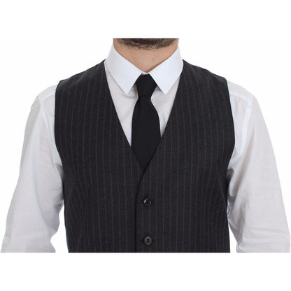 Dolce & Gabbana Gray Striped Wool Logo Vest Gilet Weste Dolce & Gabbana