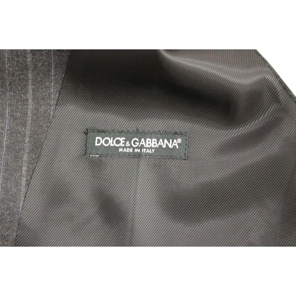 Dolce & Gabbana Gray Striped Wool Logo Vest Gilet Weste Dolce & Gabbana