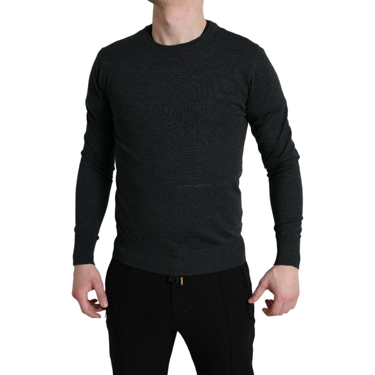 Dolce & Gabbana Gray Wool Round Neck Pullover Sweater Dolce & Gabbana
