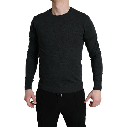 Dolce & Gabbana Gray Wool Round Neck Pullover Sweater Dolce & Gabbana