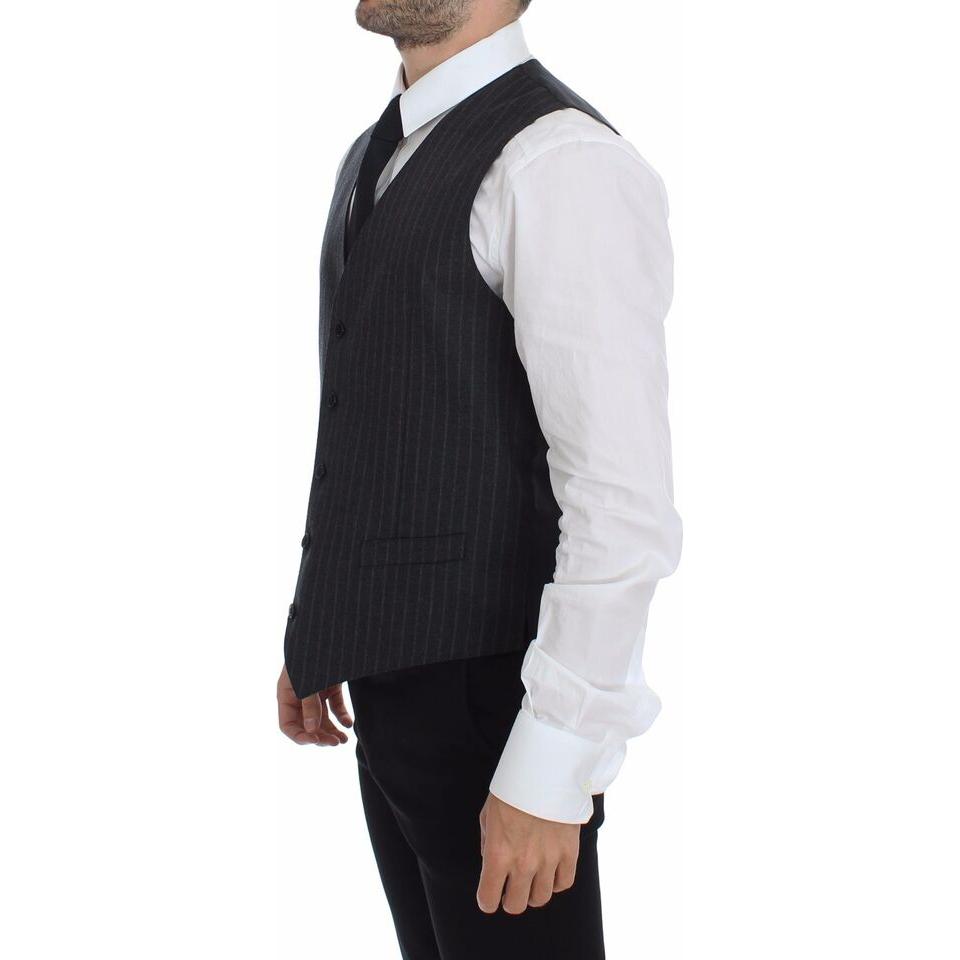 Dolce & Gabbana Gray Striped Wool Logo Vest Gilet Weste Dolce & Gabbana