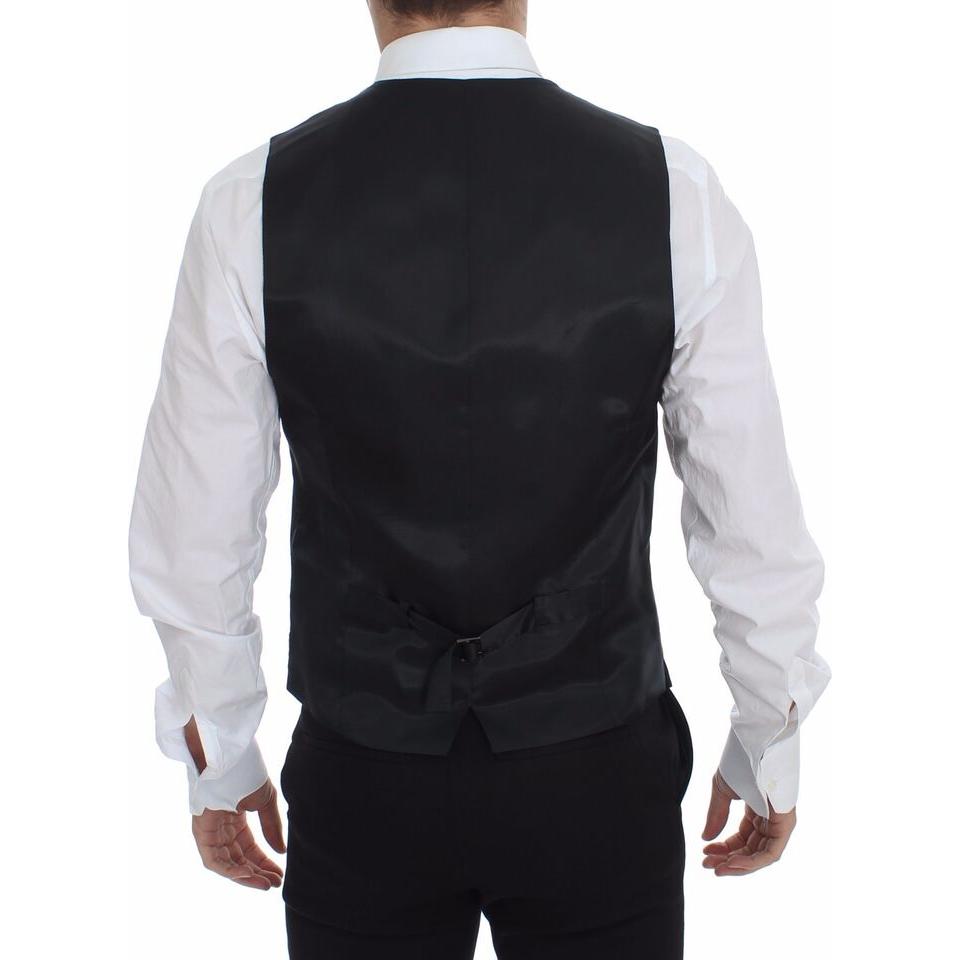 Dolce & Gabbana Gray Striped Wool Logo Vest Gilet Weste Dolce & Gabbana